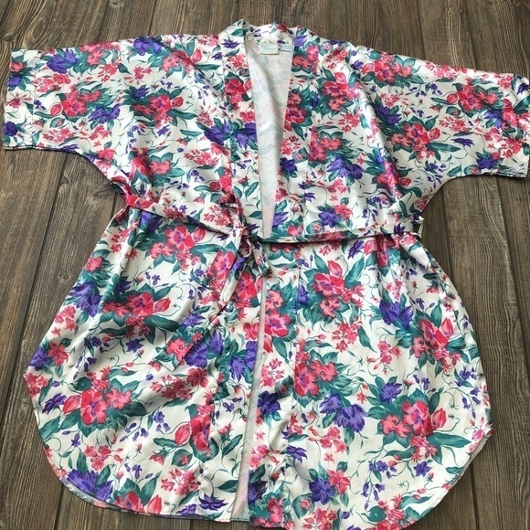 Vtg Sleep Solutions Floral Pattern Silky Robe - Picture 1 of 9
